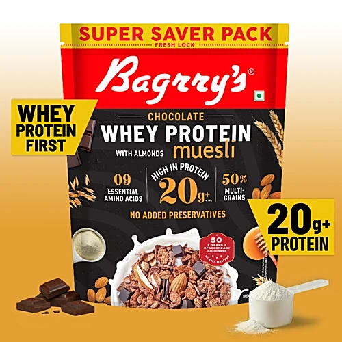 Bagrry's Whey Protein Muesli - Chocolate, 20 g+ Protein, 750 g Pouch