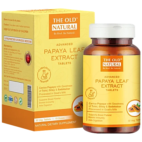 The Old Natural Papaya Leaf Extract Tablets - With Tulsi, Giloy, In Goat Milk, Improve Blood Platelets, 30 pcs