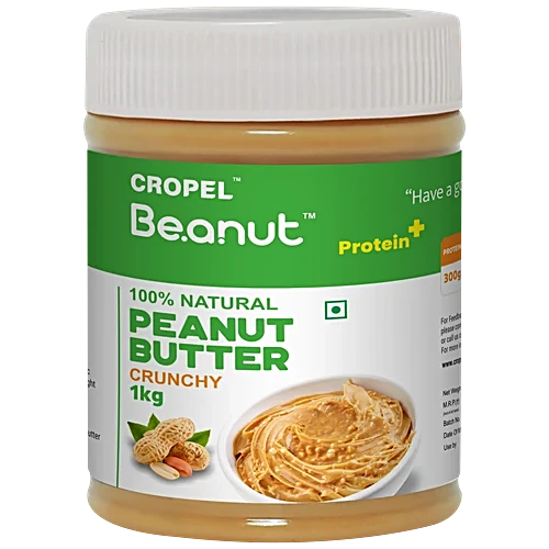 Beanut Natural Peanut Butter - Crunchy, Rich In Protein & Fibre, No Trans Fat, 1 kg